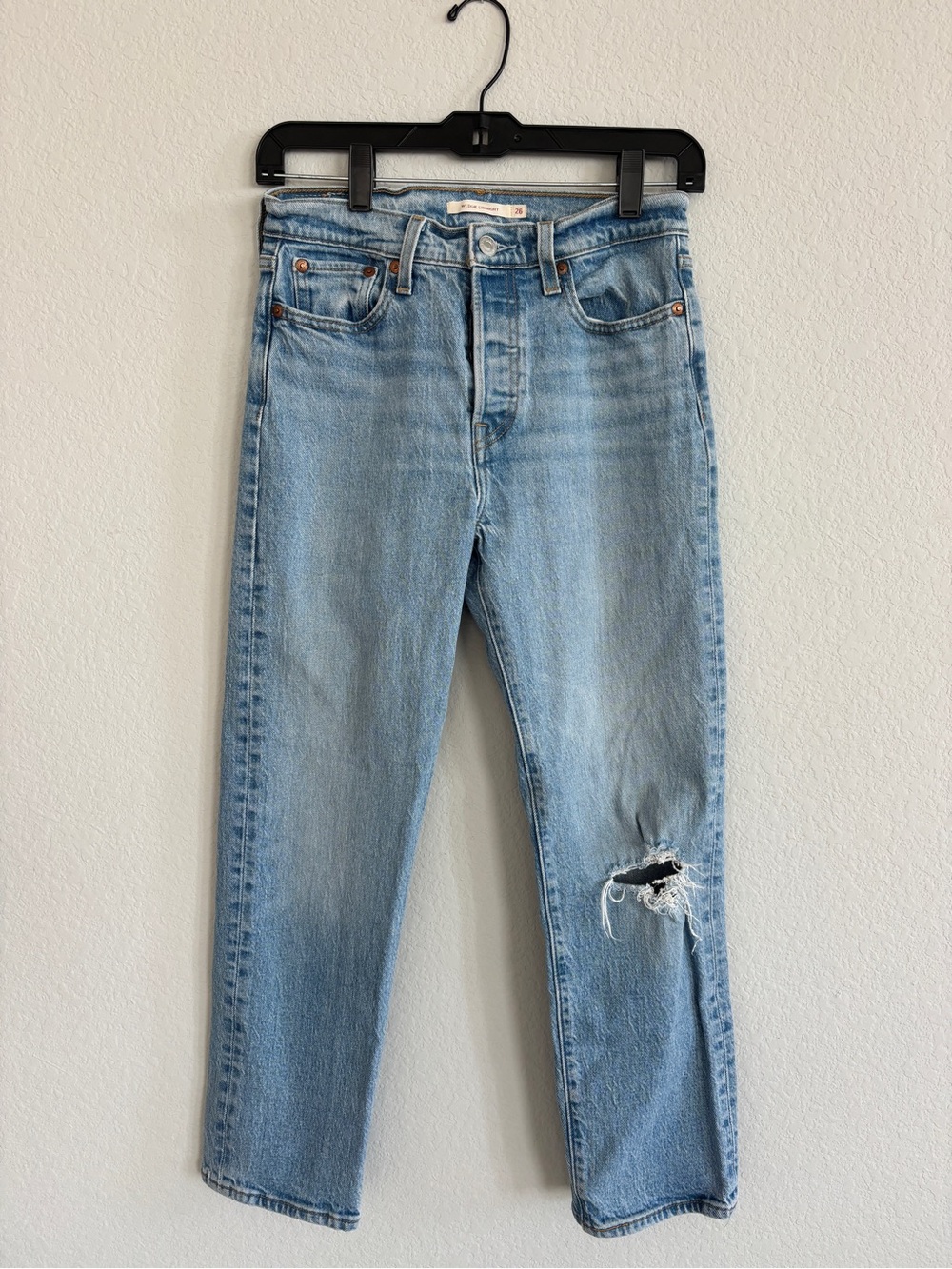 Levi's Light Blue Straight Leg Jeans with Knee Rip